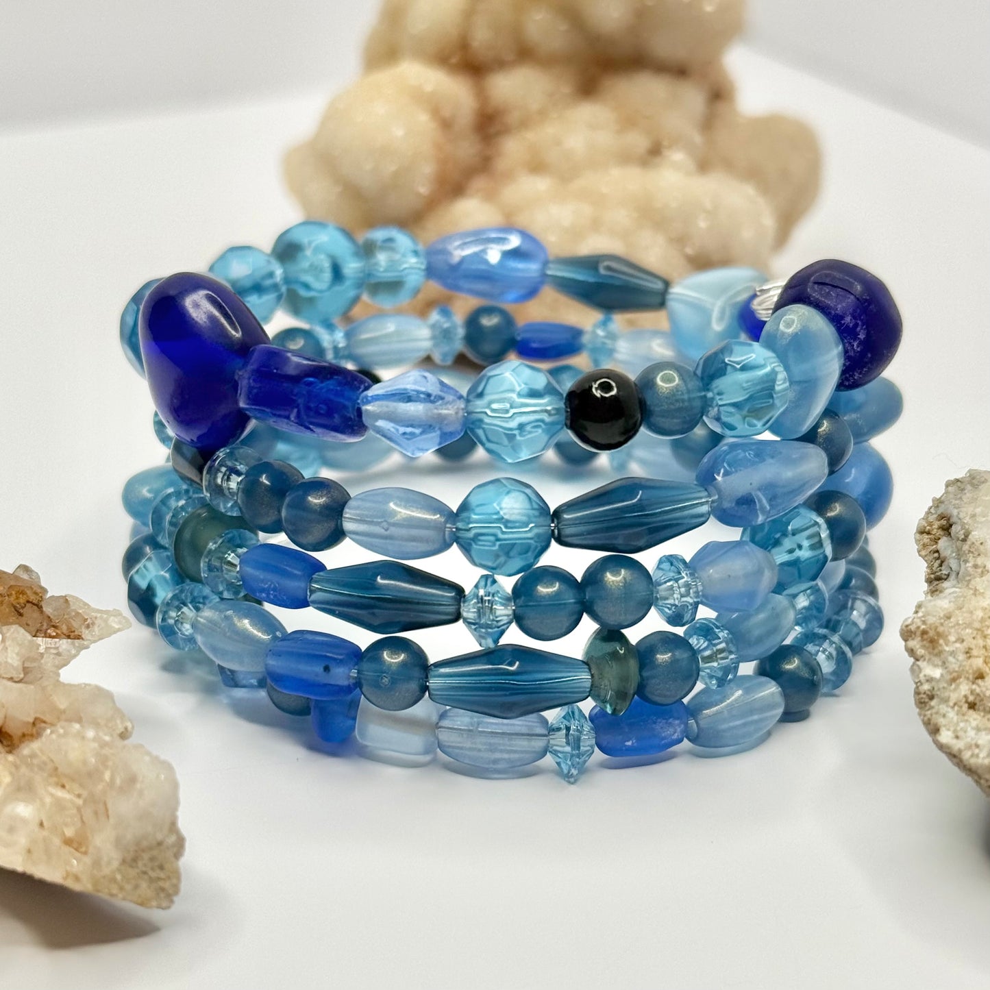 Blue Beaded Wrap Bracelet