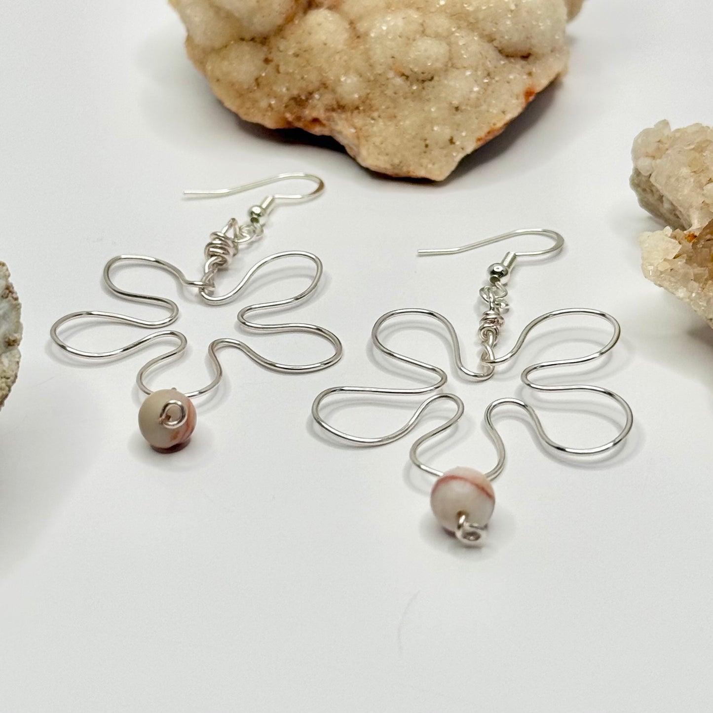 Sterling Silver Red Vein Jasper Flower Earrings