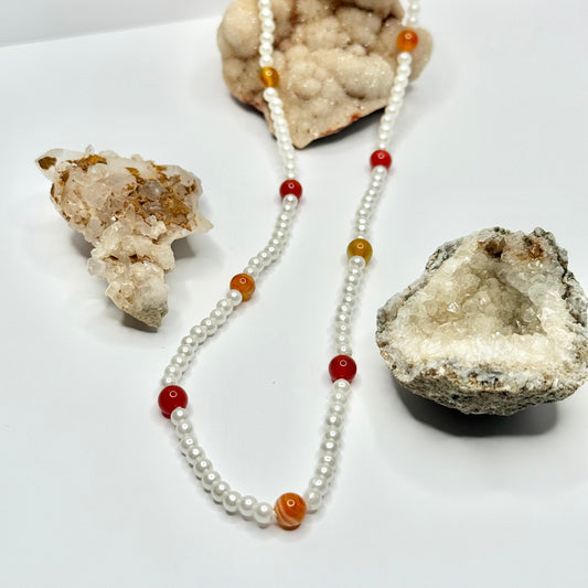Gold Carnelian Beaded Necklace