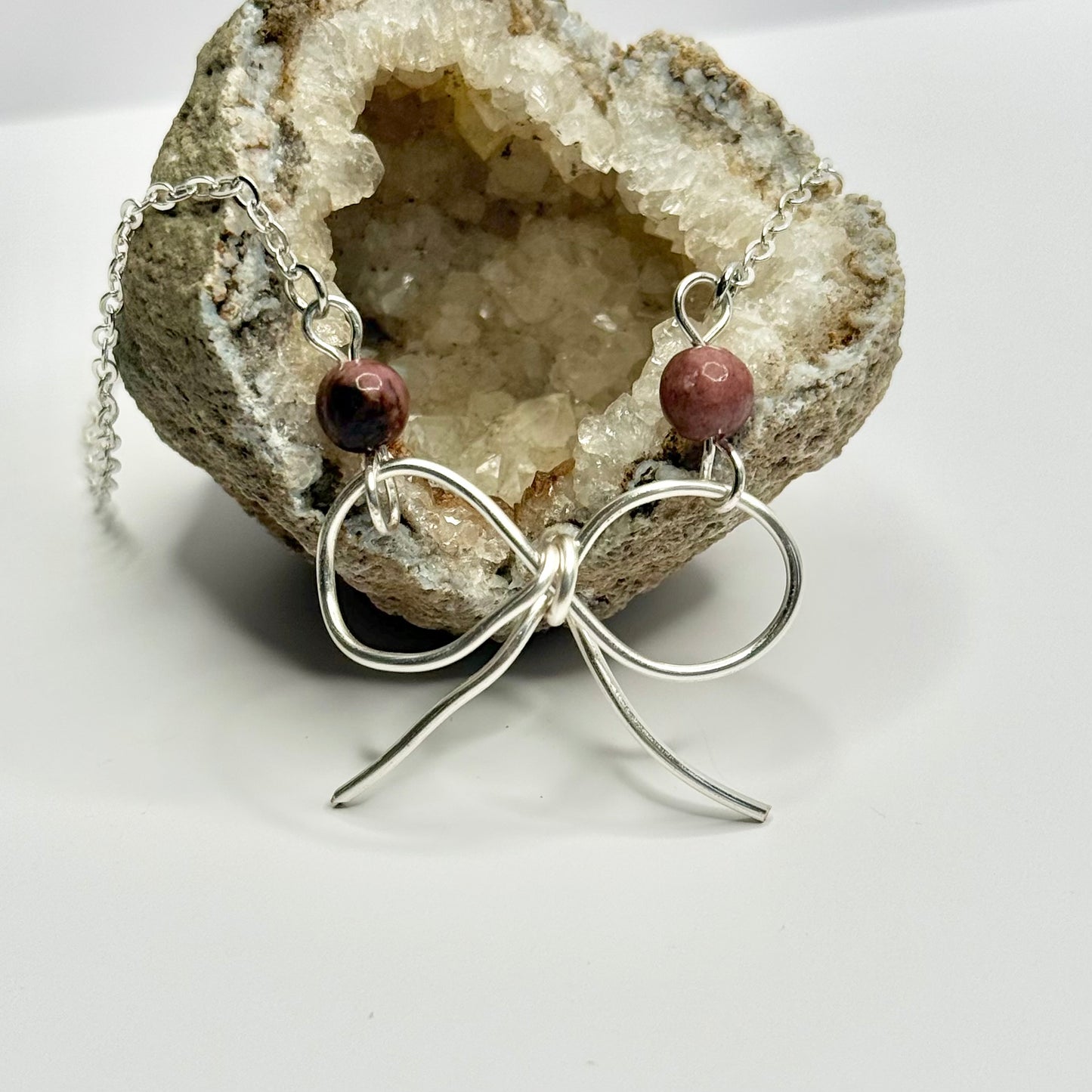 Silver Rhodonite Bow Necklace
