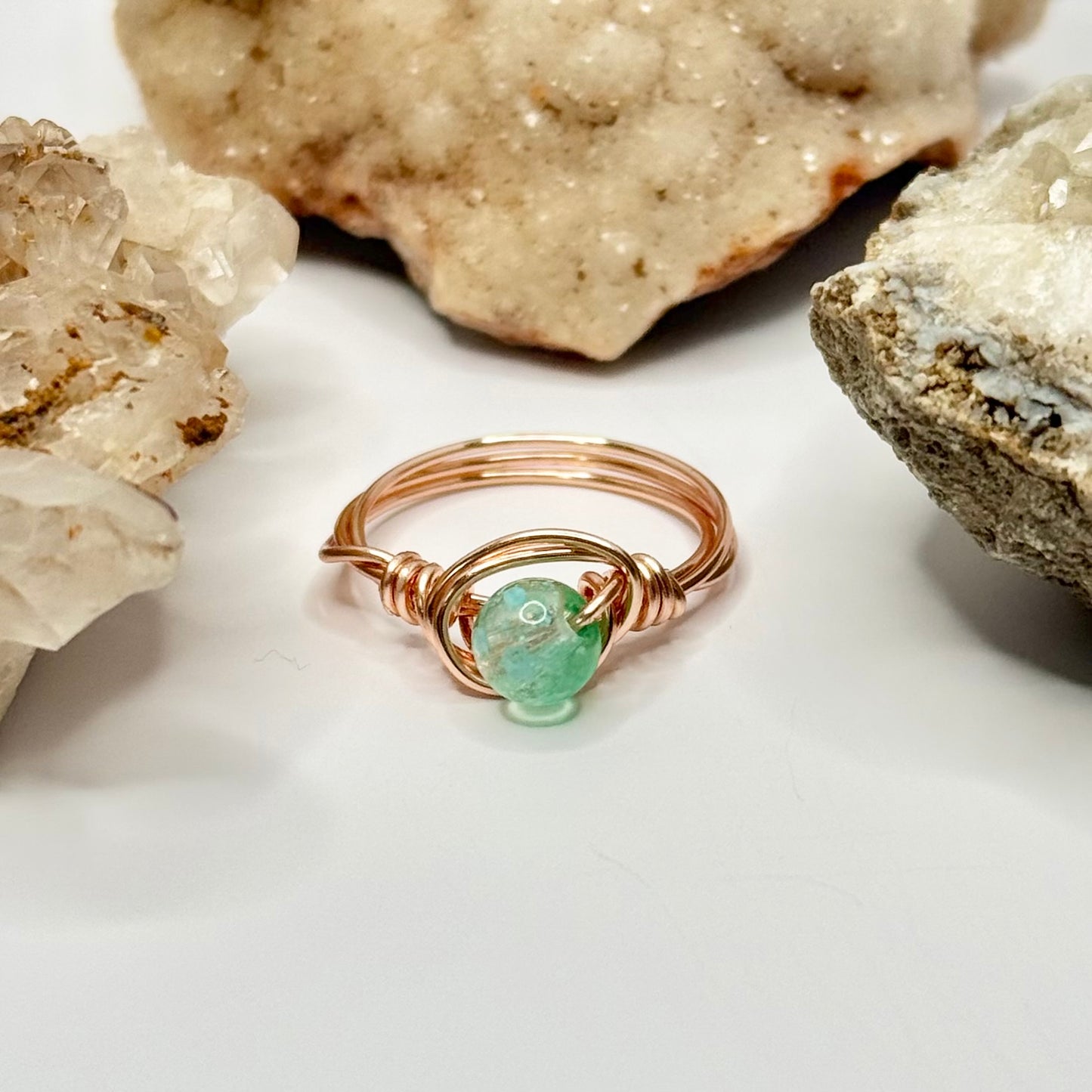 Rose Gold Green Beaded Ring