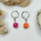 Silver Pink and Orange Dice Huggie Earrings
