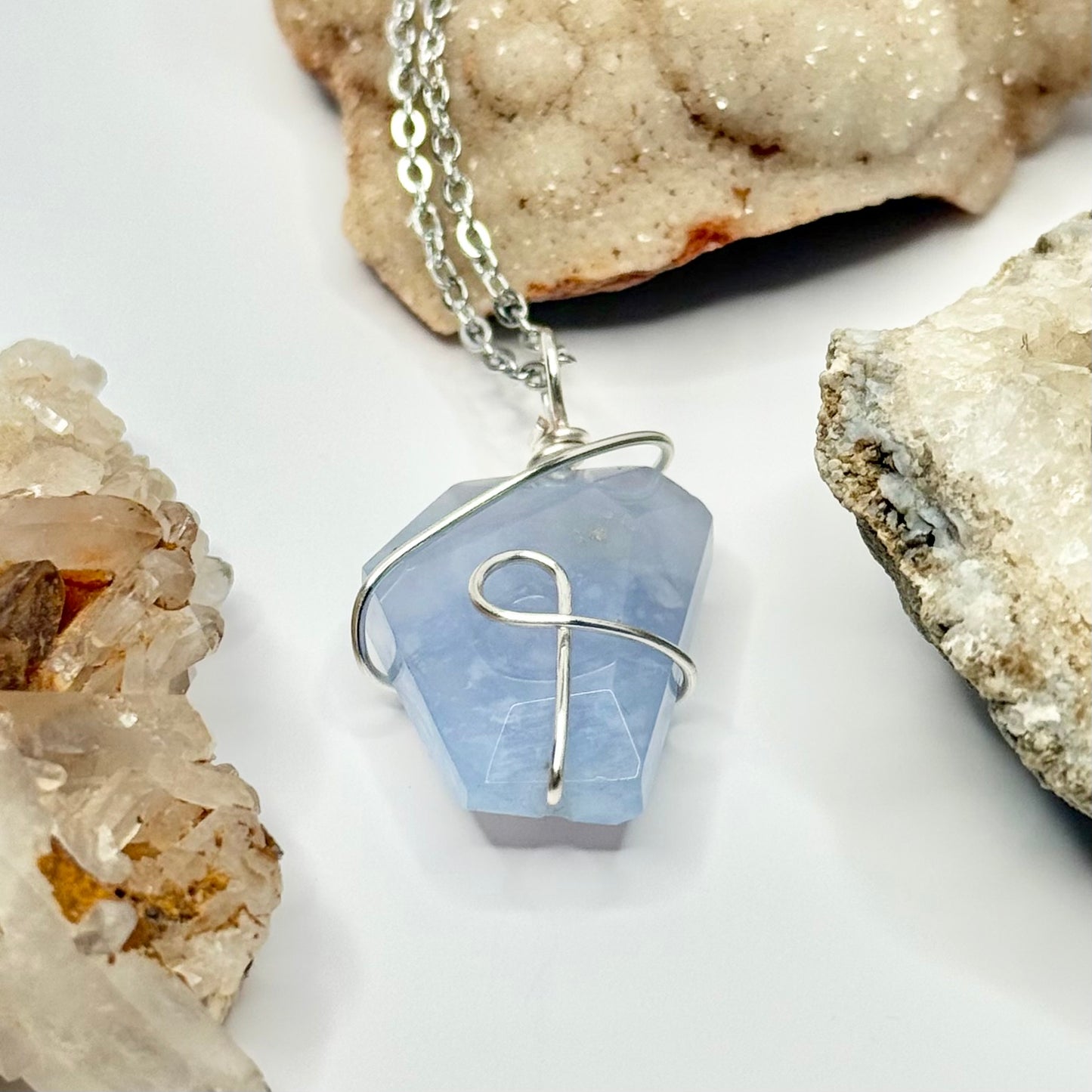 Silver Blue Lace Agate Necklace