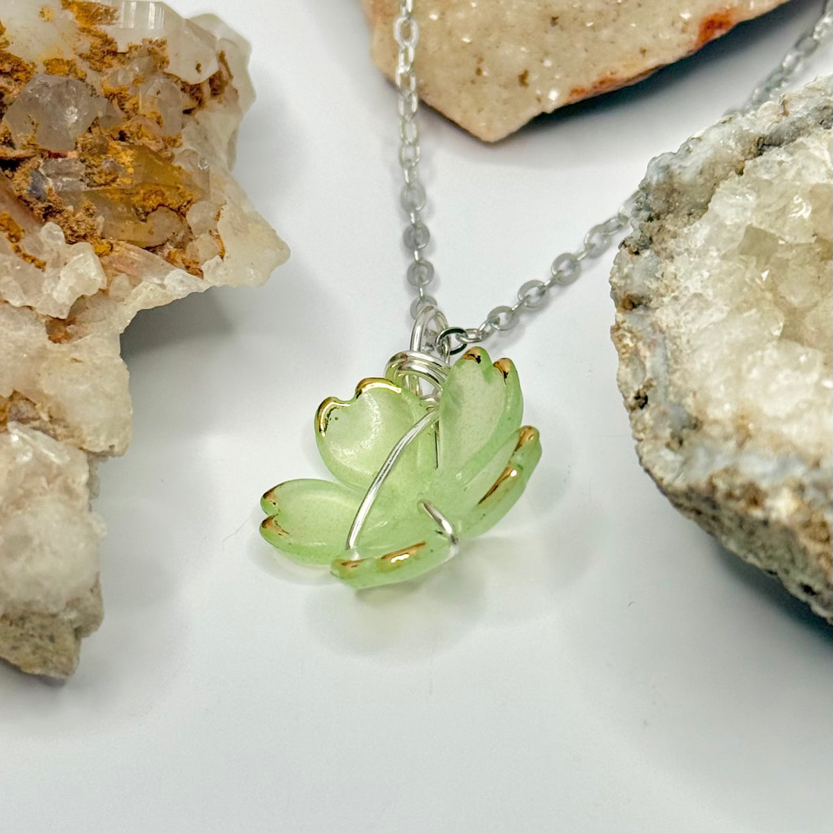 Silver Green Flower Necklace