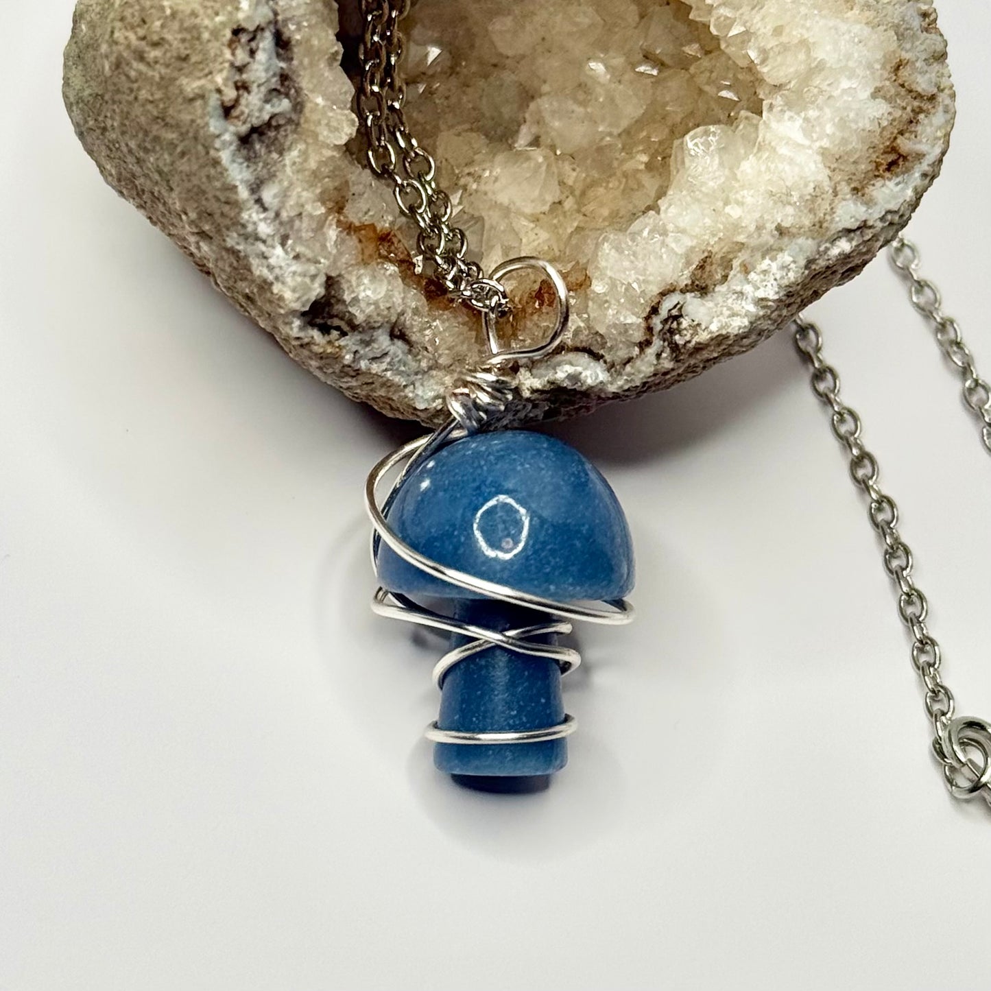 Silver Blue Calcite Mushroom Necklace