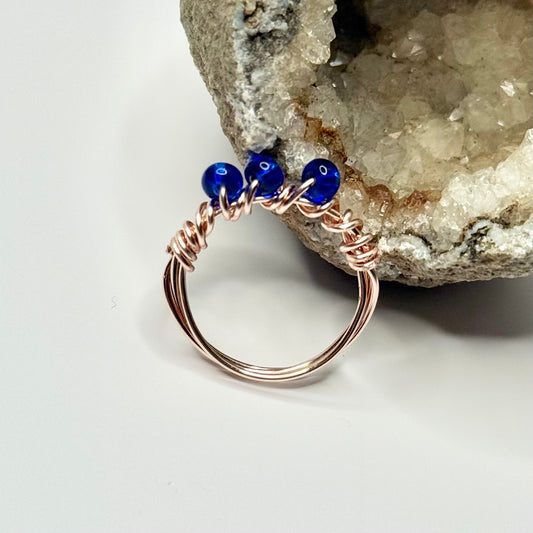 Rose Gold Blue Beaded Ring