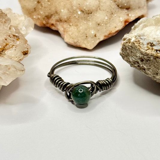 Charcoal Moss Agate Ring