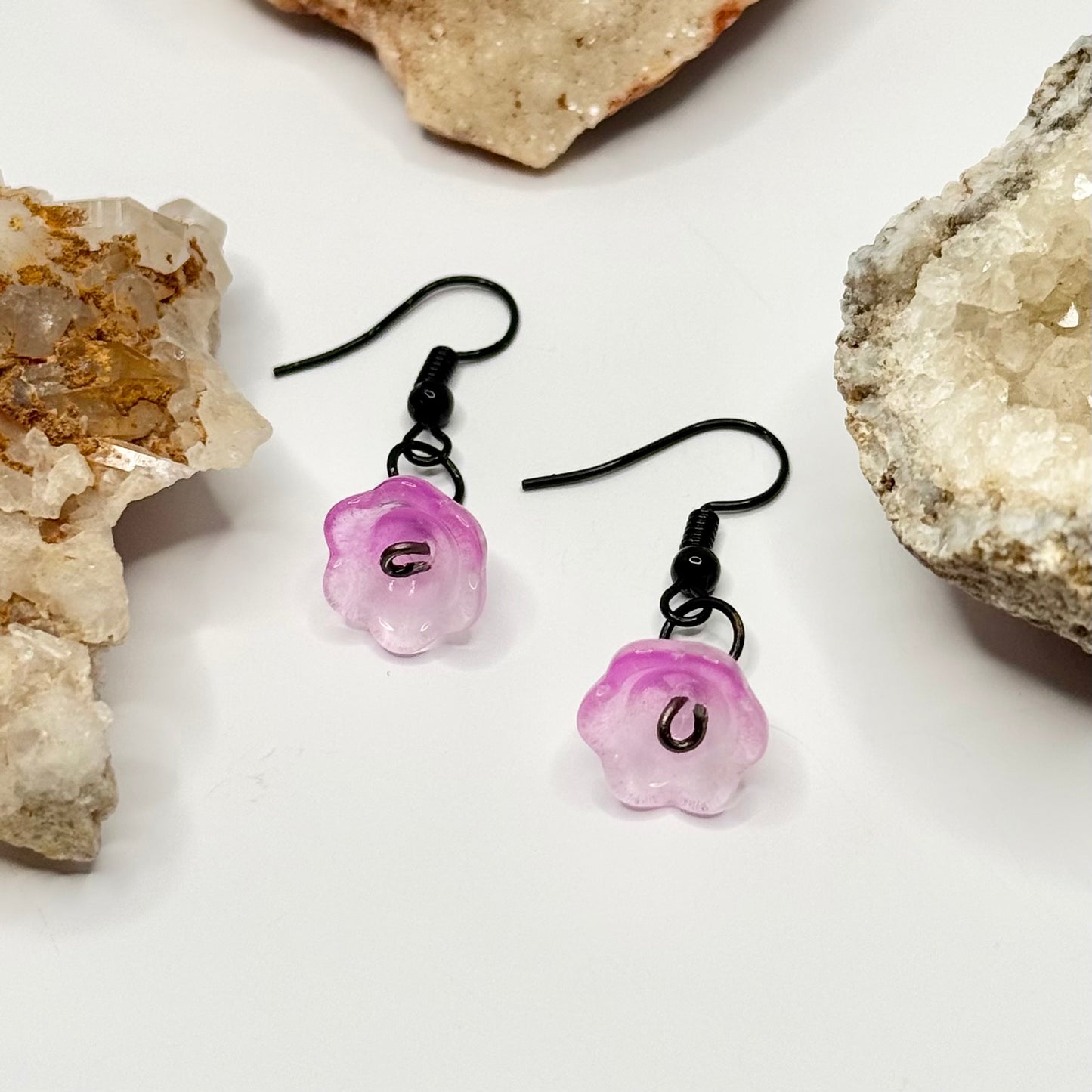 Charcoal Pink Flower Earrings