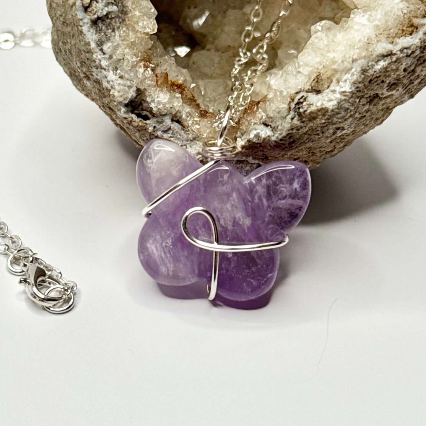 Silver Amethyst Butterfly Necklace