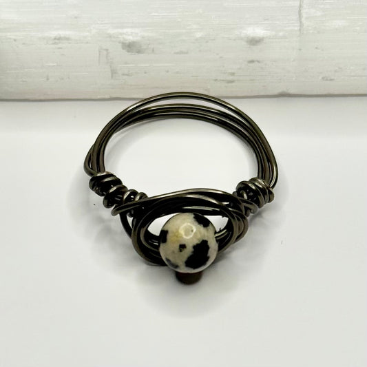 Charcoal Dalmatian Jasper Ring