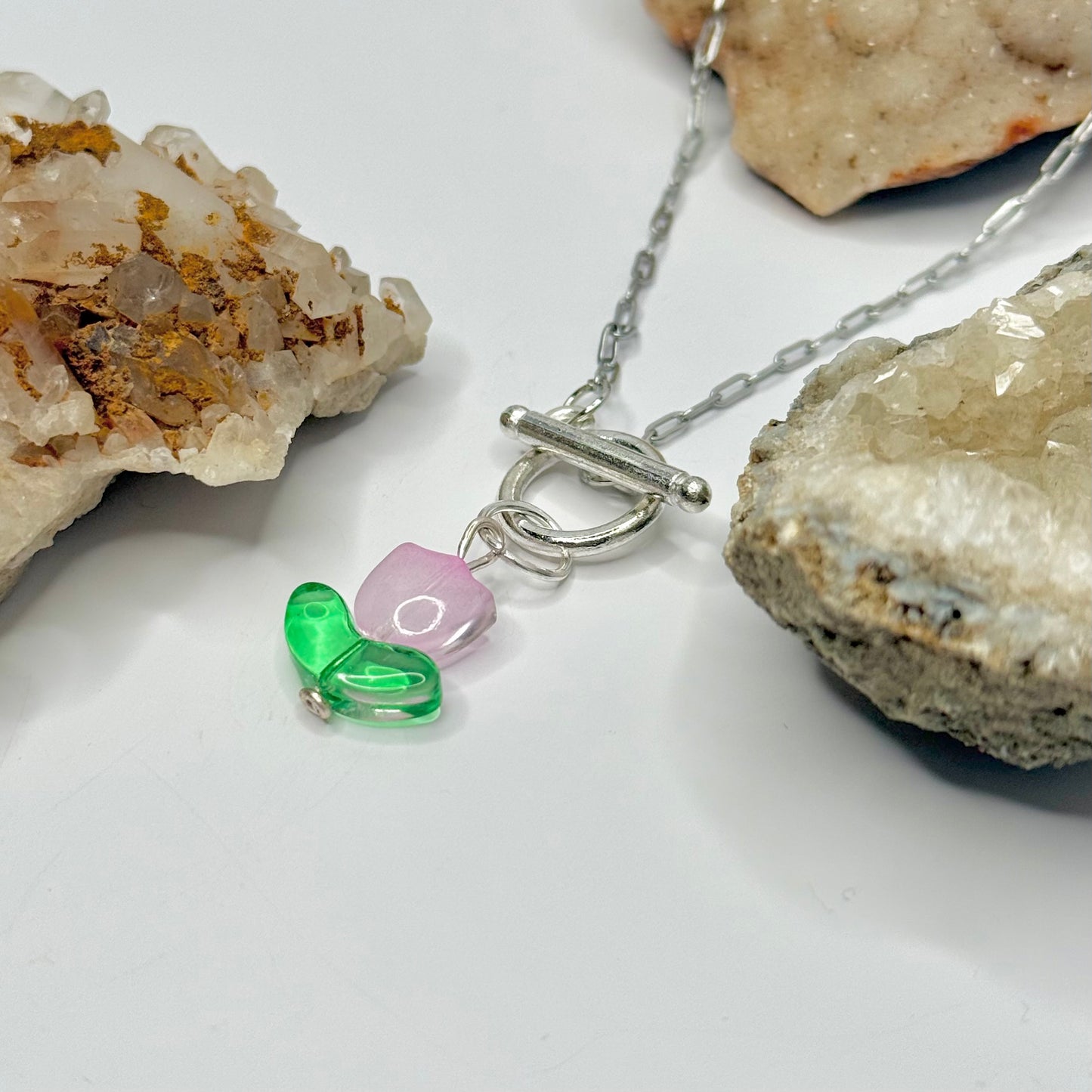 Silver Pink Tulip Necklace