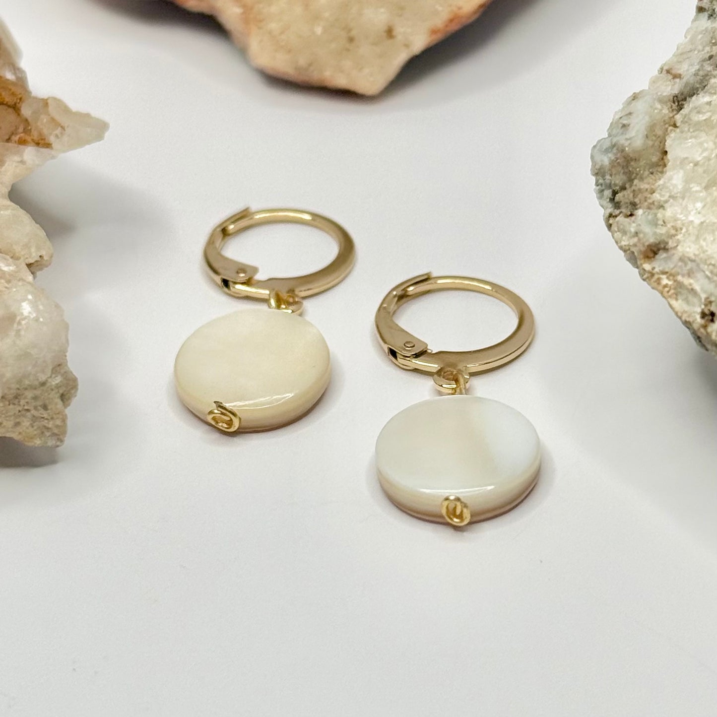 Gold Plated White Shell Earrings
