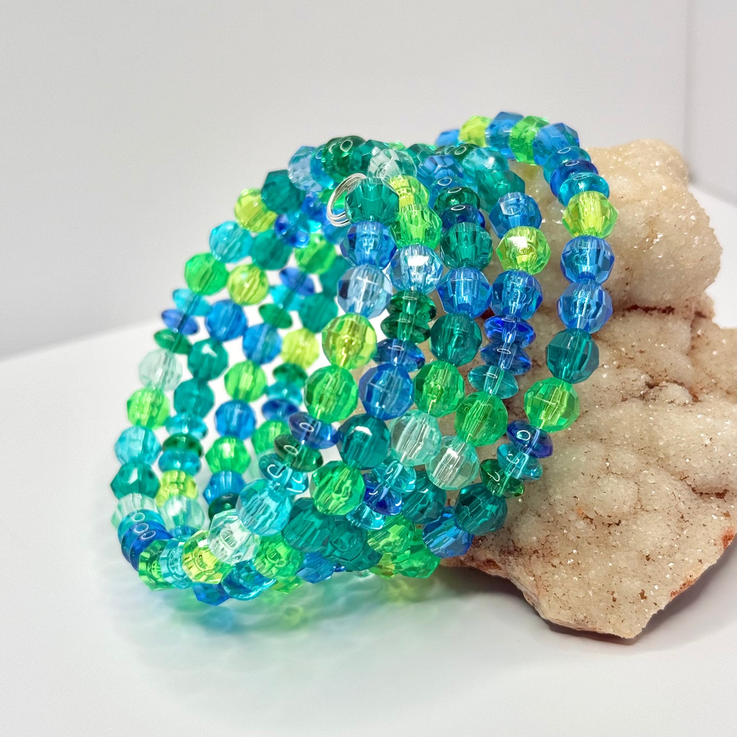 Blue and Green Beaded Wrap Bracelet