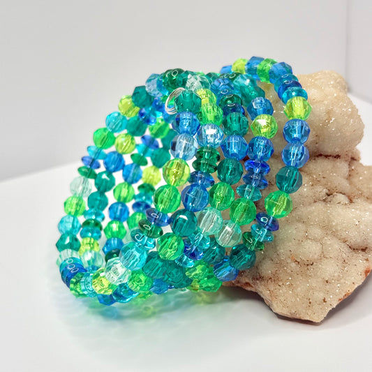 Blue and Green Beaded Wrap Bracelet