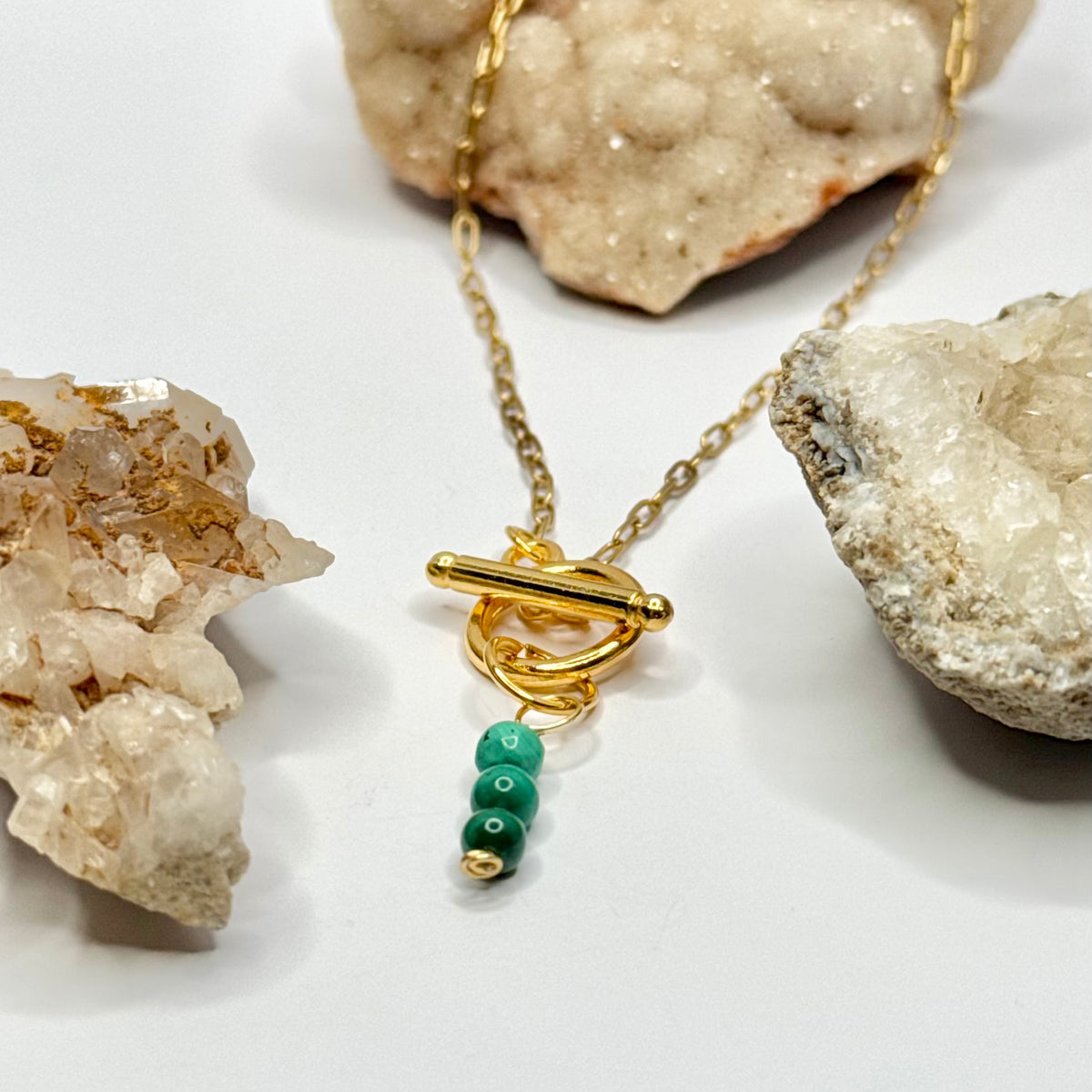 Gold Malachite Beaded Toggle Necklace