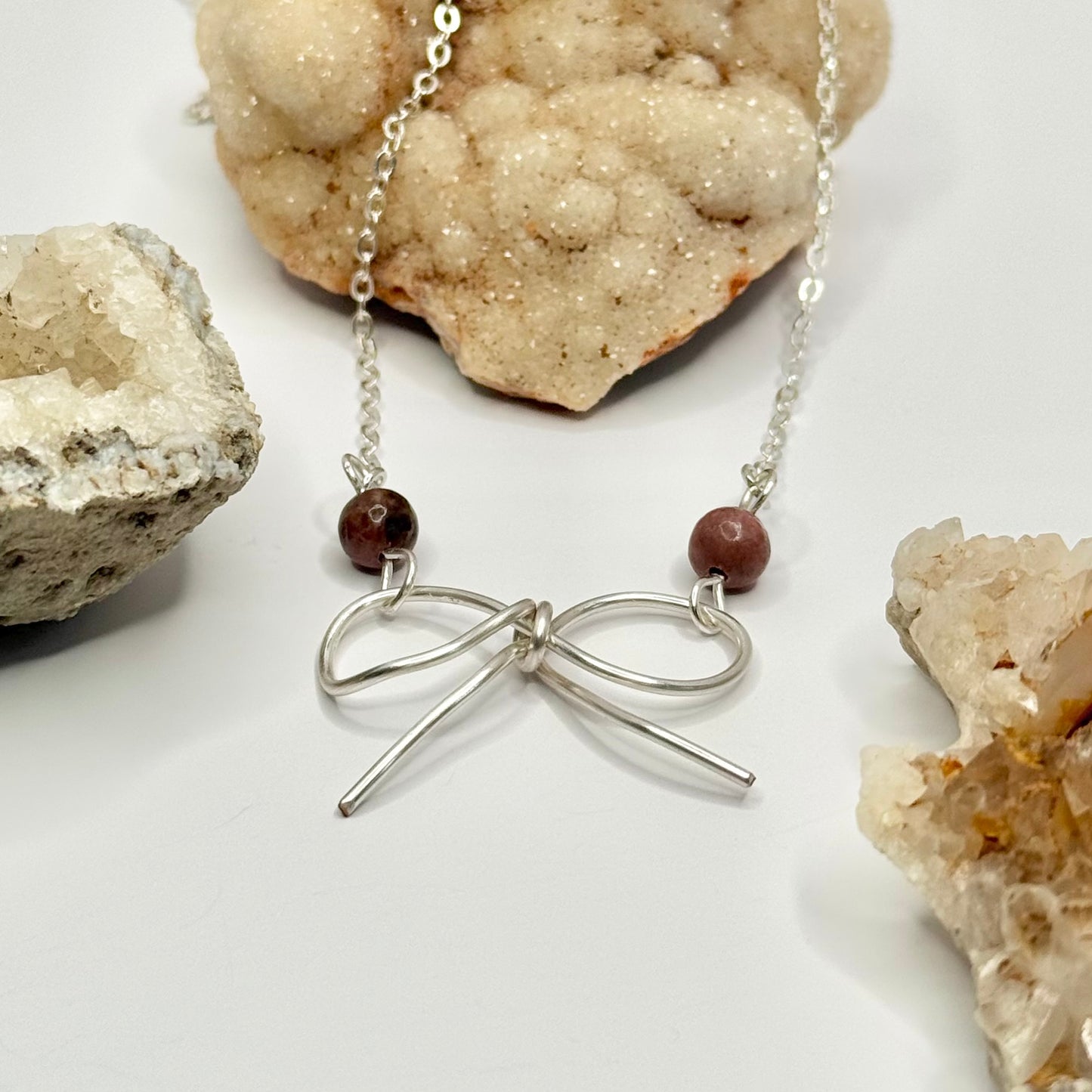 Silver Rhodonite Bow Necklace