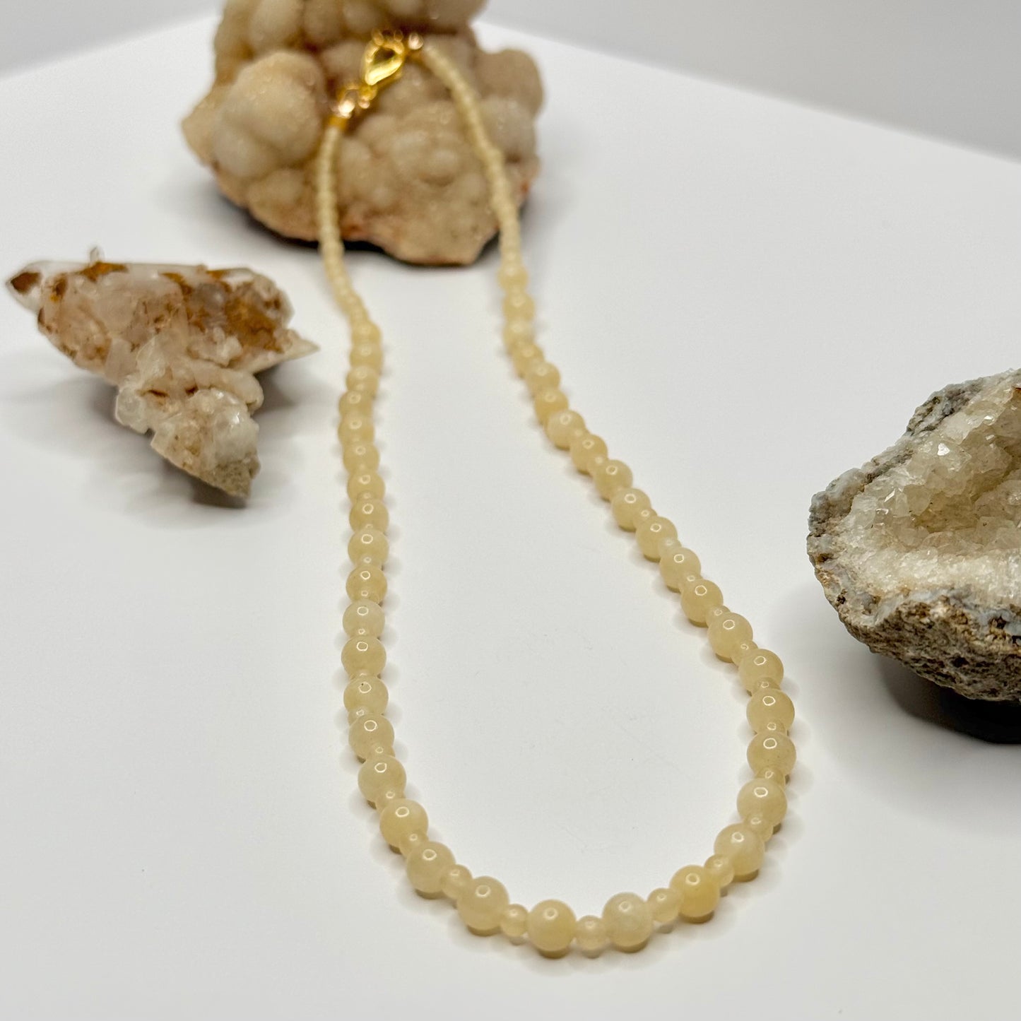 Yellow Carnelian and Calcite Beaded Necklace