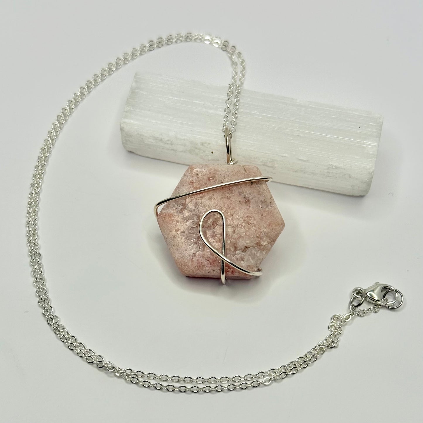 Sterling Silver Rhodonite Hexagon Necklace