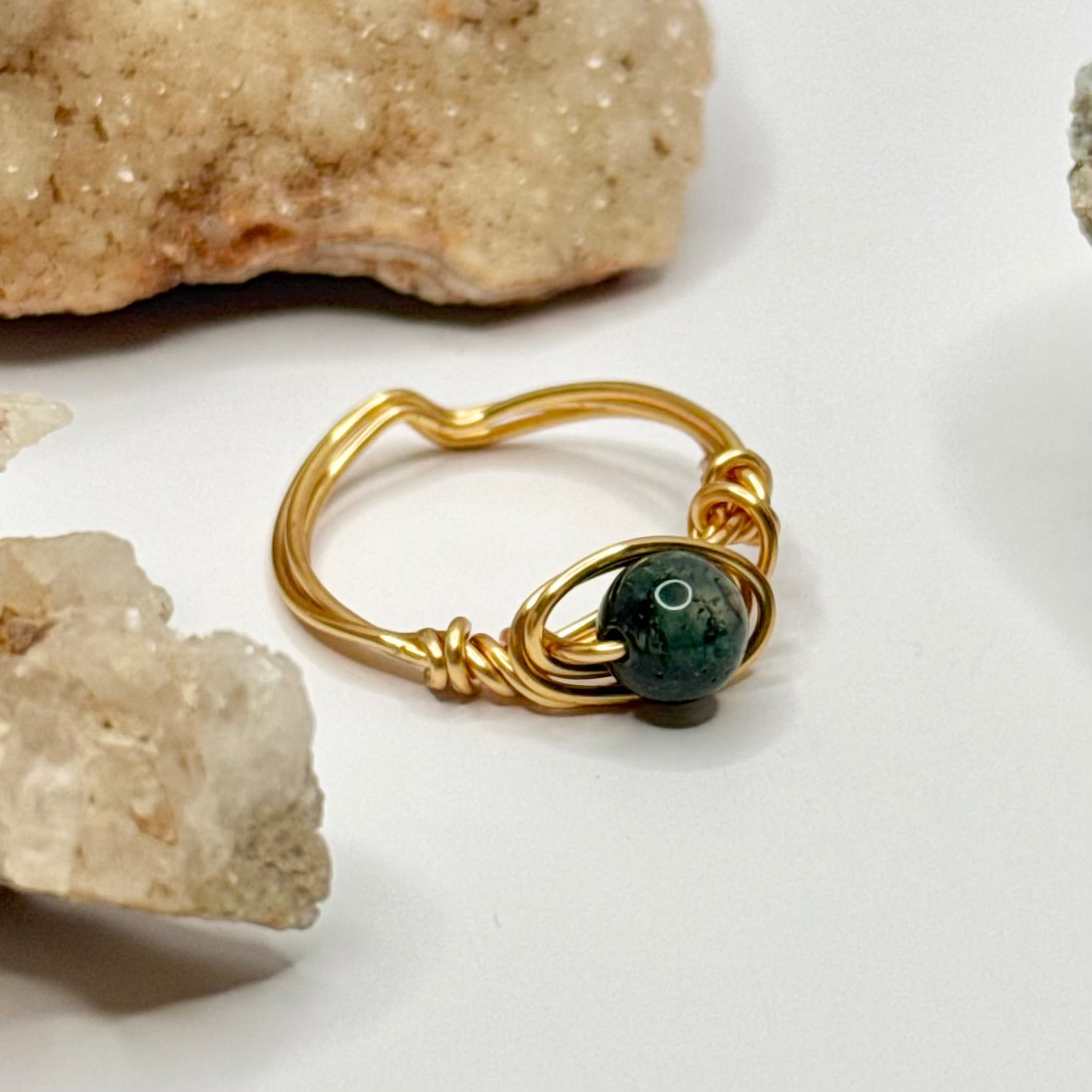 Gold Moss Agate Ring