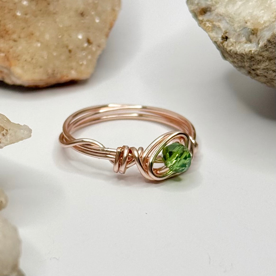 Rose Gold Green Beaded Ring