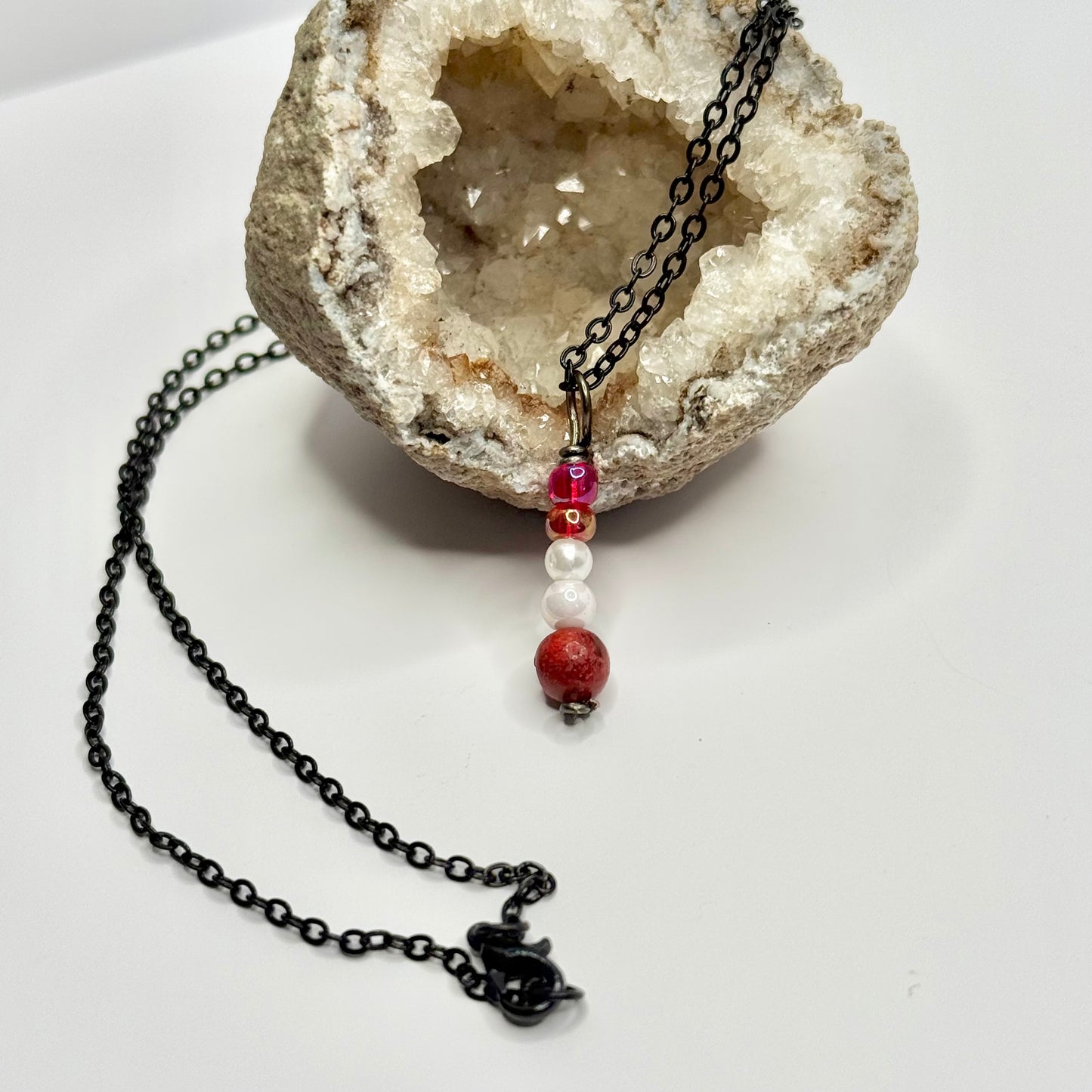 Charcoal Red Coral and Foe Pearl Necklace