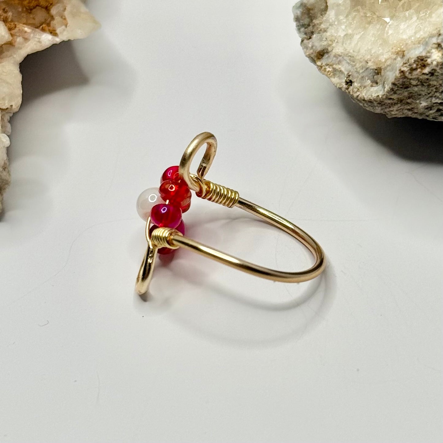 Gold Red Flower Ring