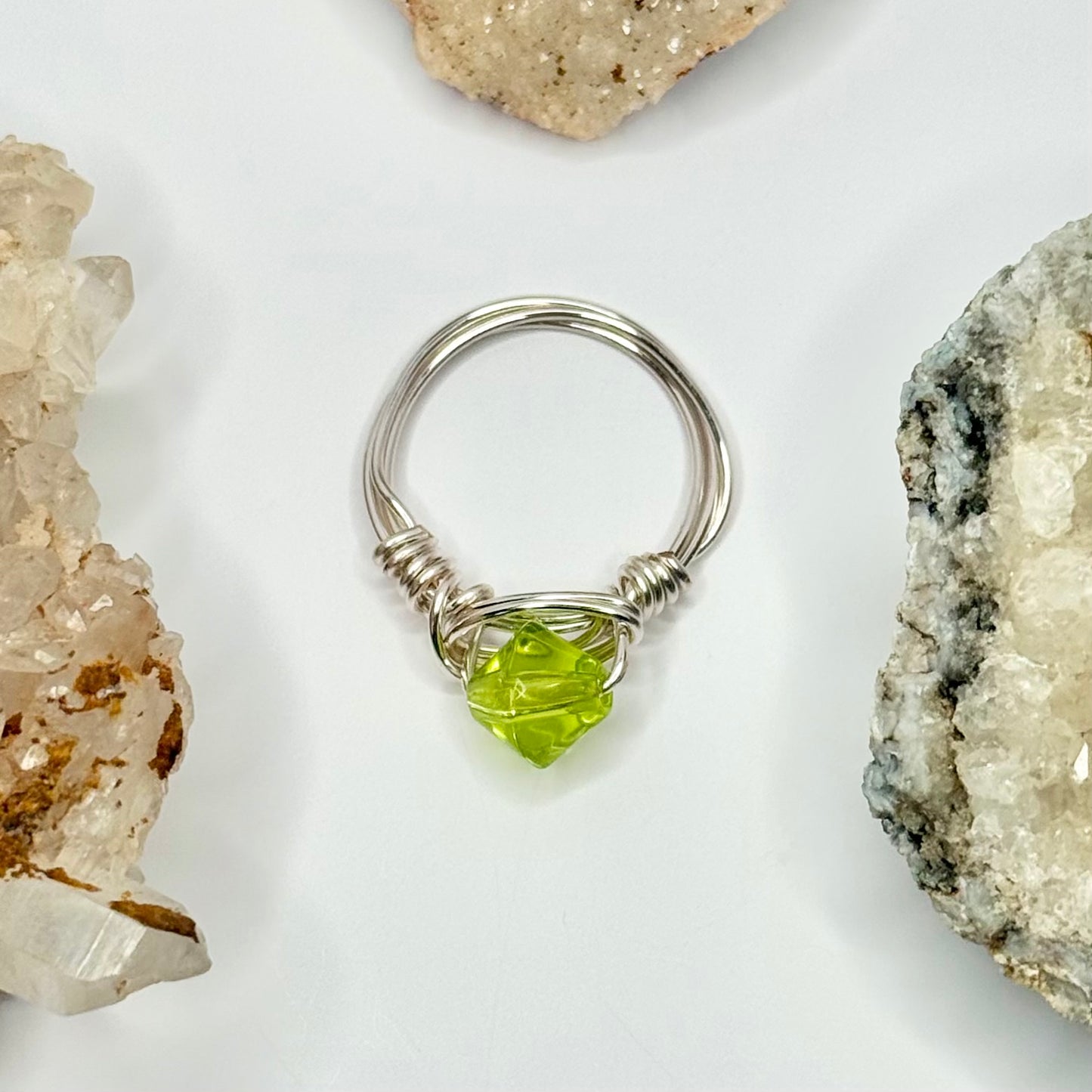 Silver Green Glass Ring