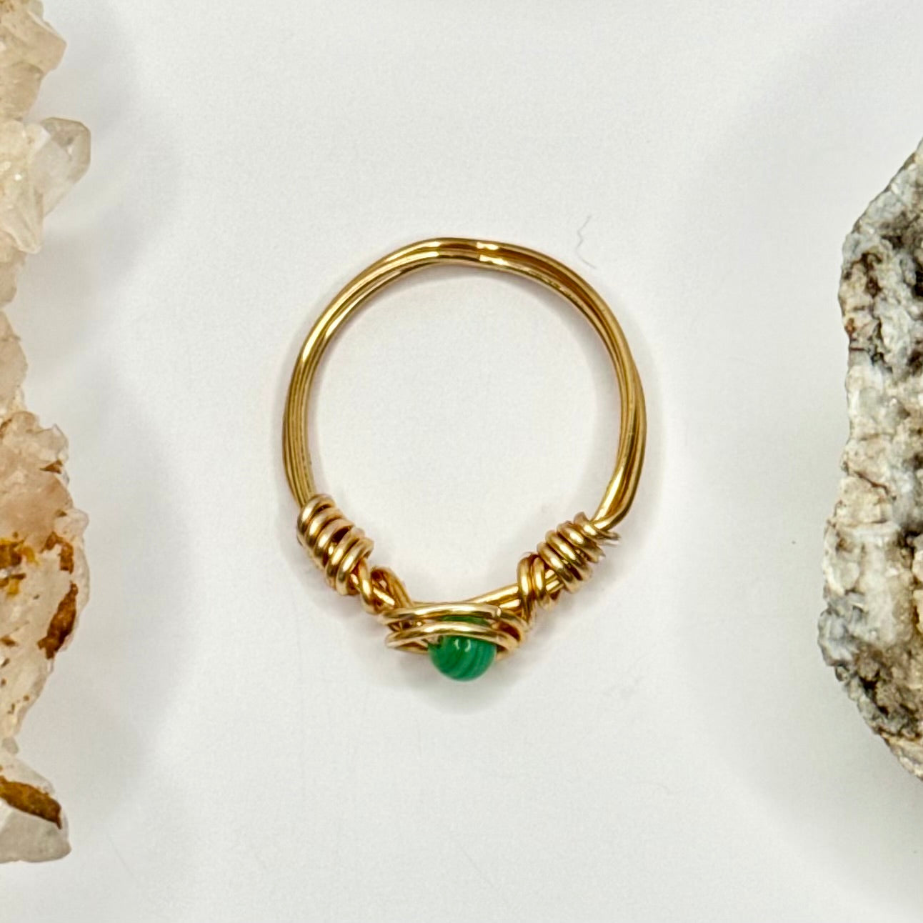 Gold Green Glass Ring