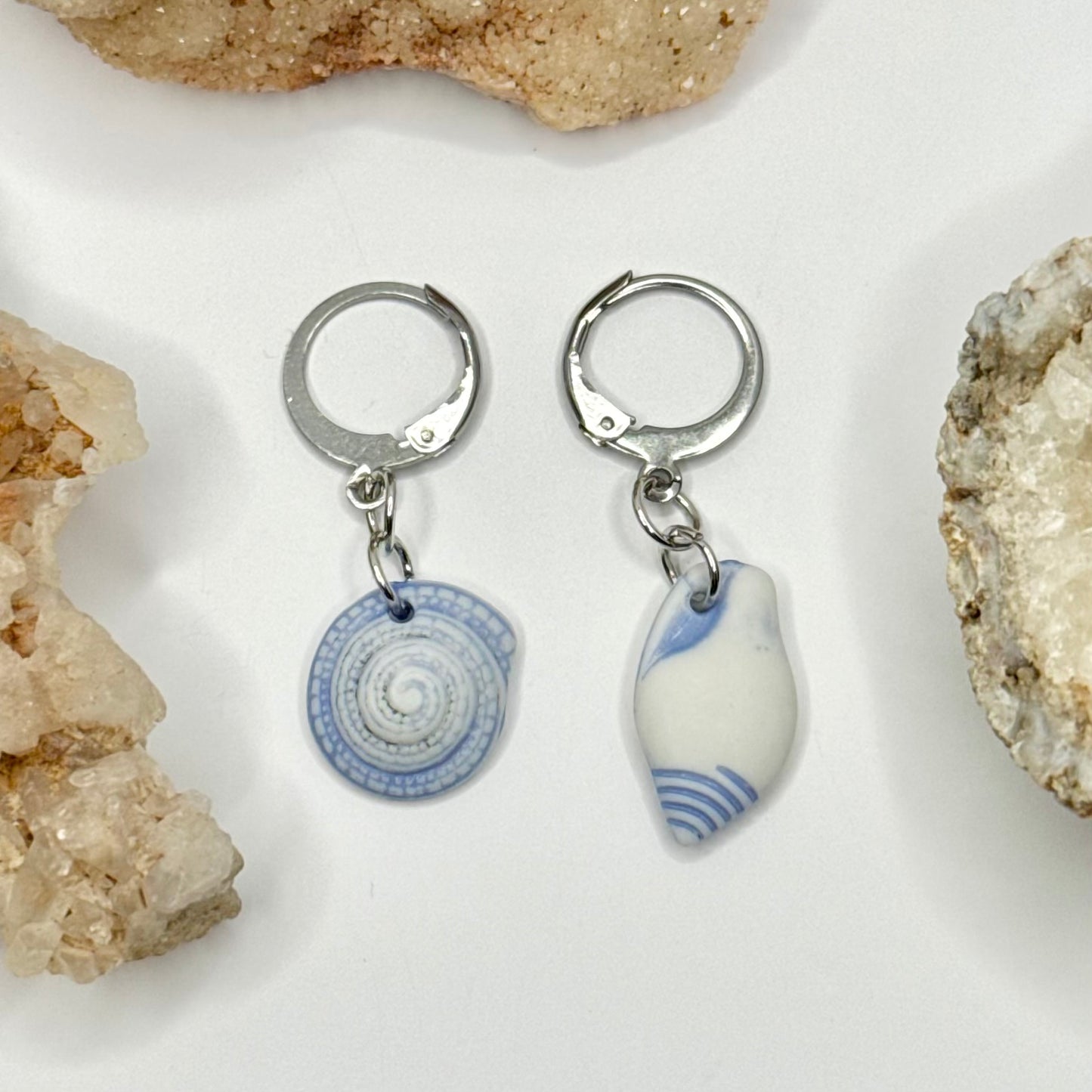 Silver Shell Charm Huggie Earrings