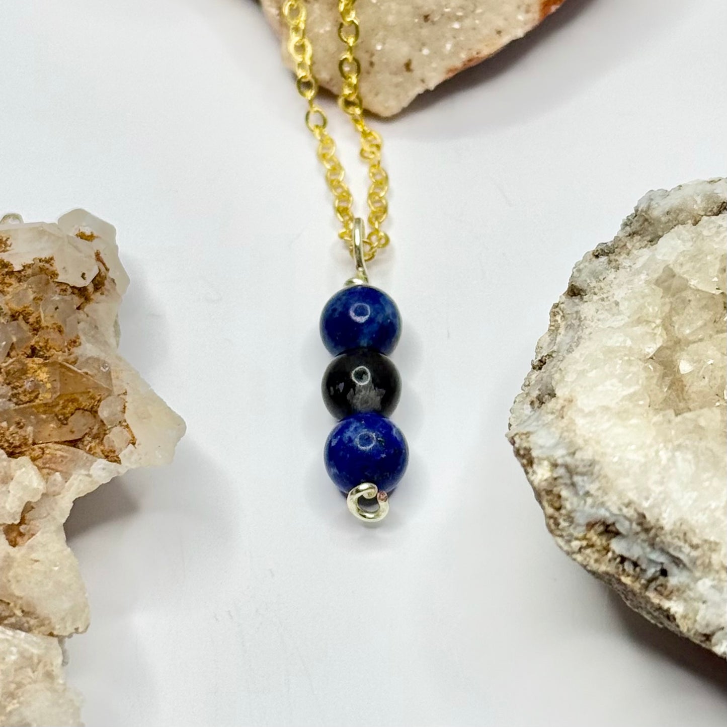 Gold Lapis and Snowflake Obsidian Necklace