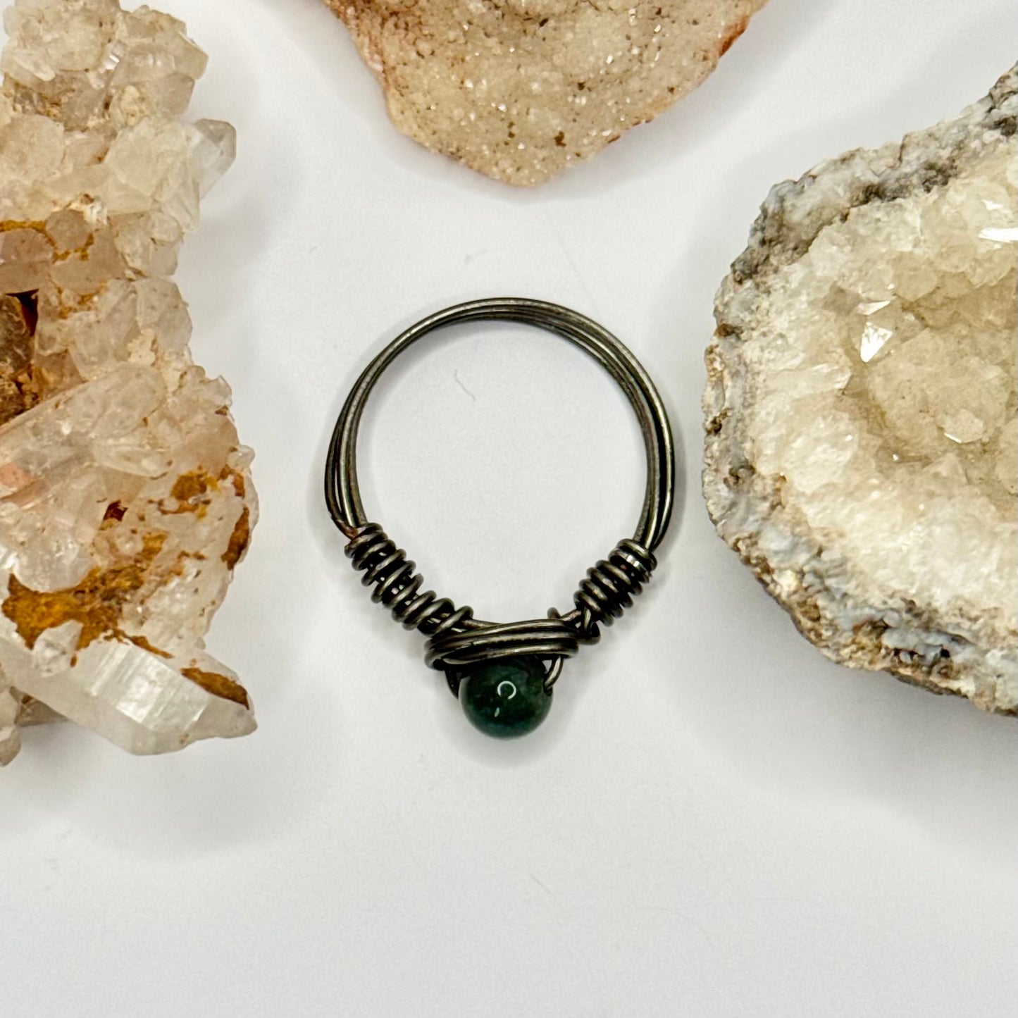 Charcoal Moss Agate Ring