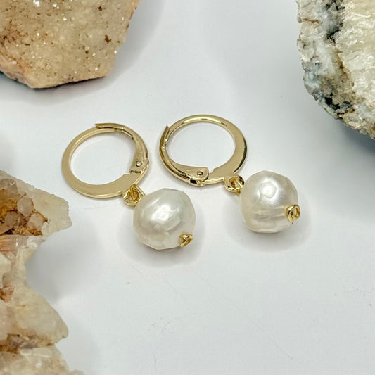 Gold Cultured Pearl Huggies