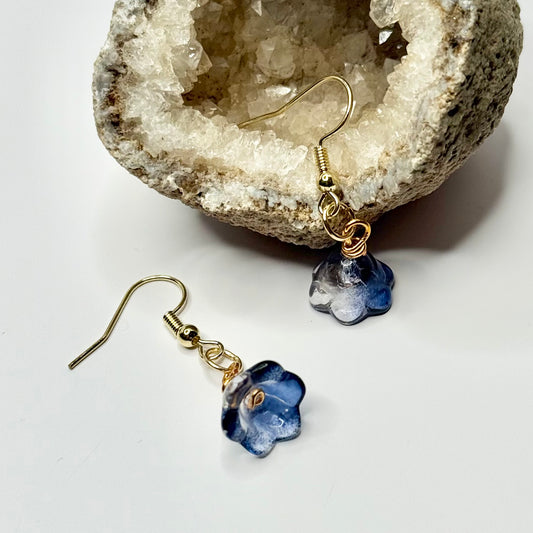 Gold Plated Blue Flower Earrings