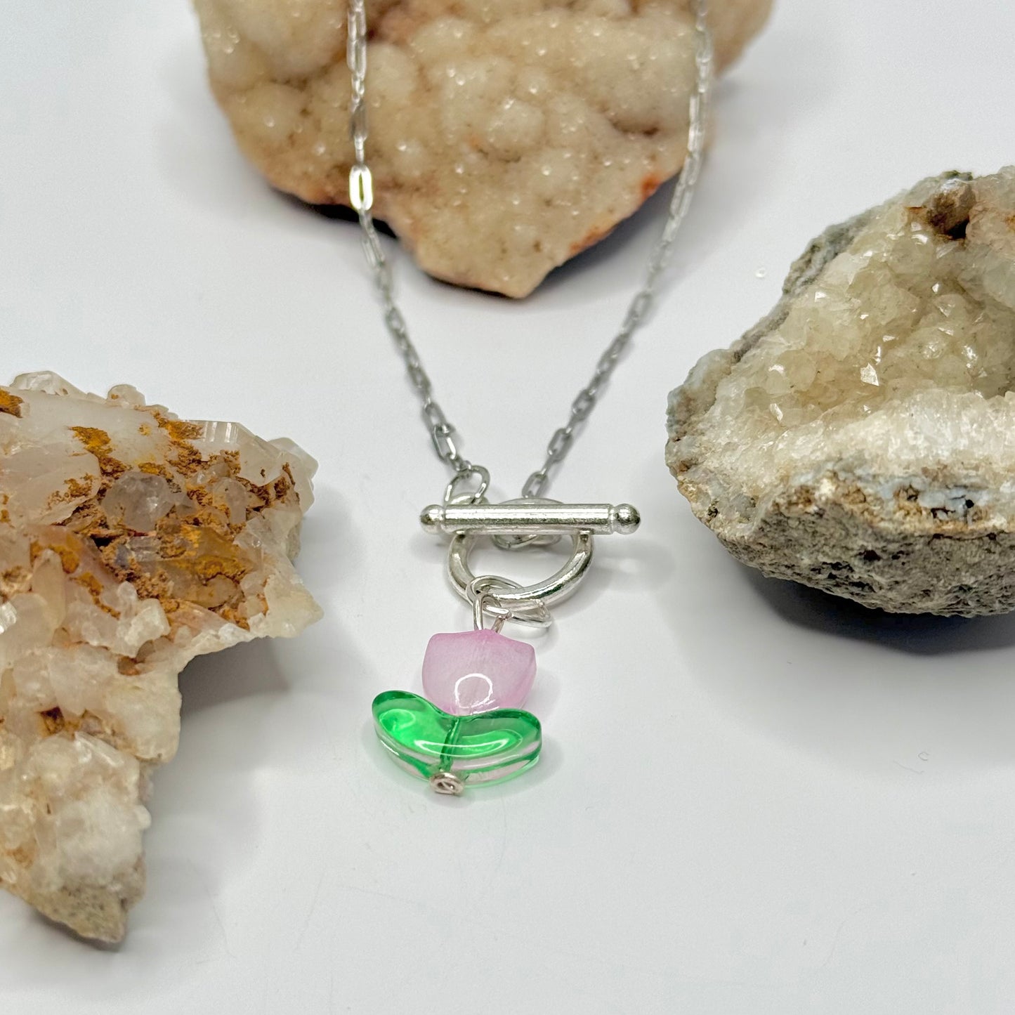 Silver Pink Tulip Necklace