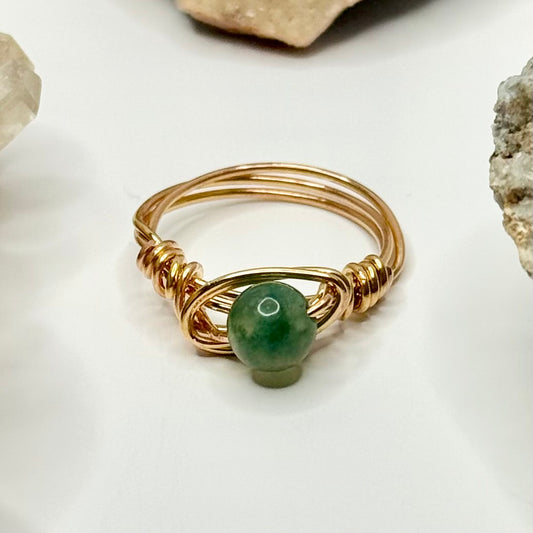Gold Plated Moss Agate Ring