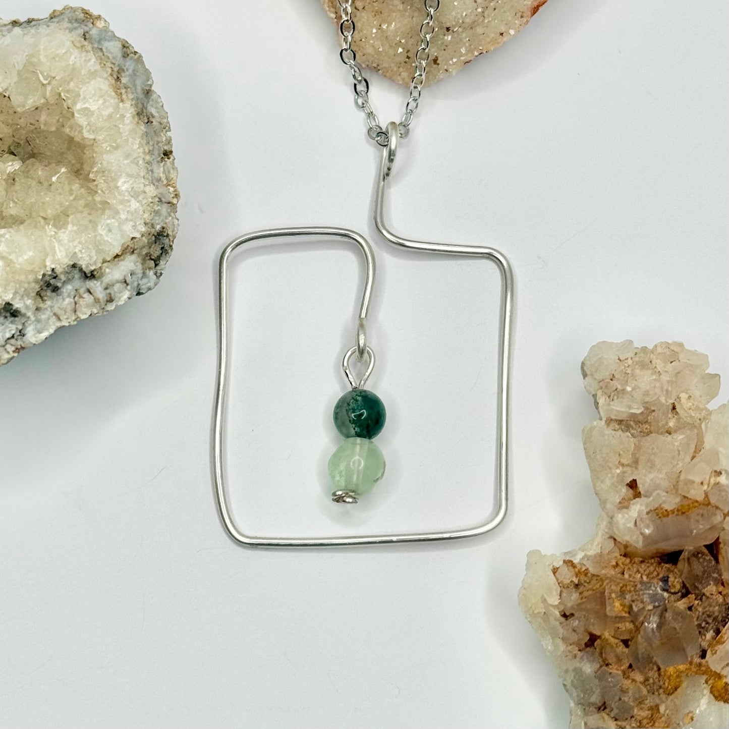 Silver Fluorite and Moss Agate Necklace