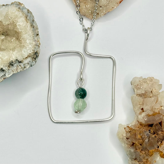 Silver Fluorite and Moss Agate Necklace