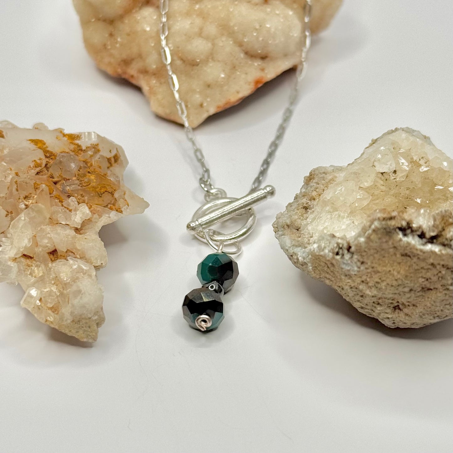 Silver Black and Blue Beaded Toggle Necklace