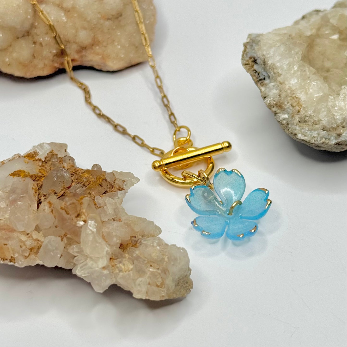 Gold Blue Flower Toggle Necklace