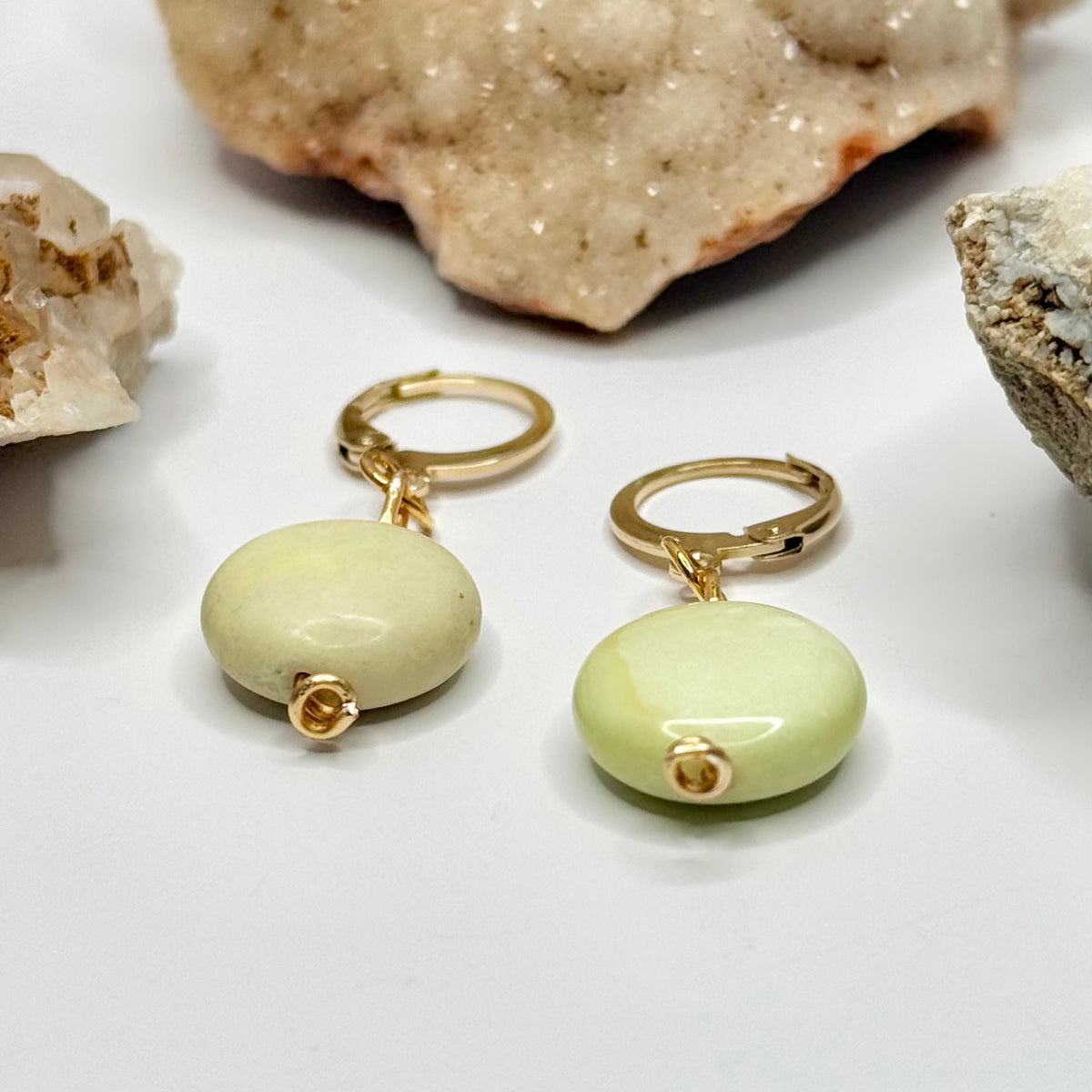 Gold Plated Lemon Chrysoprase Earrings