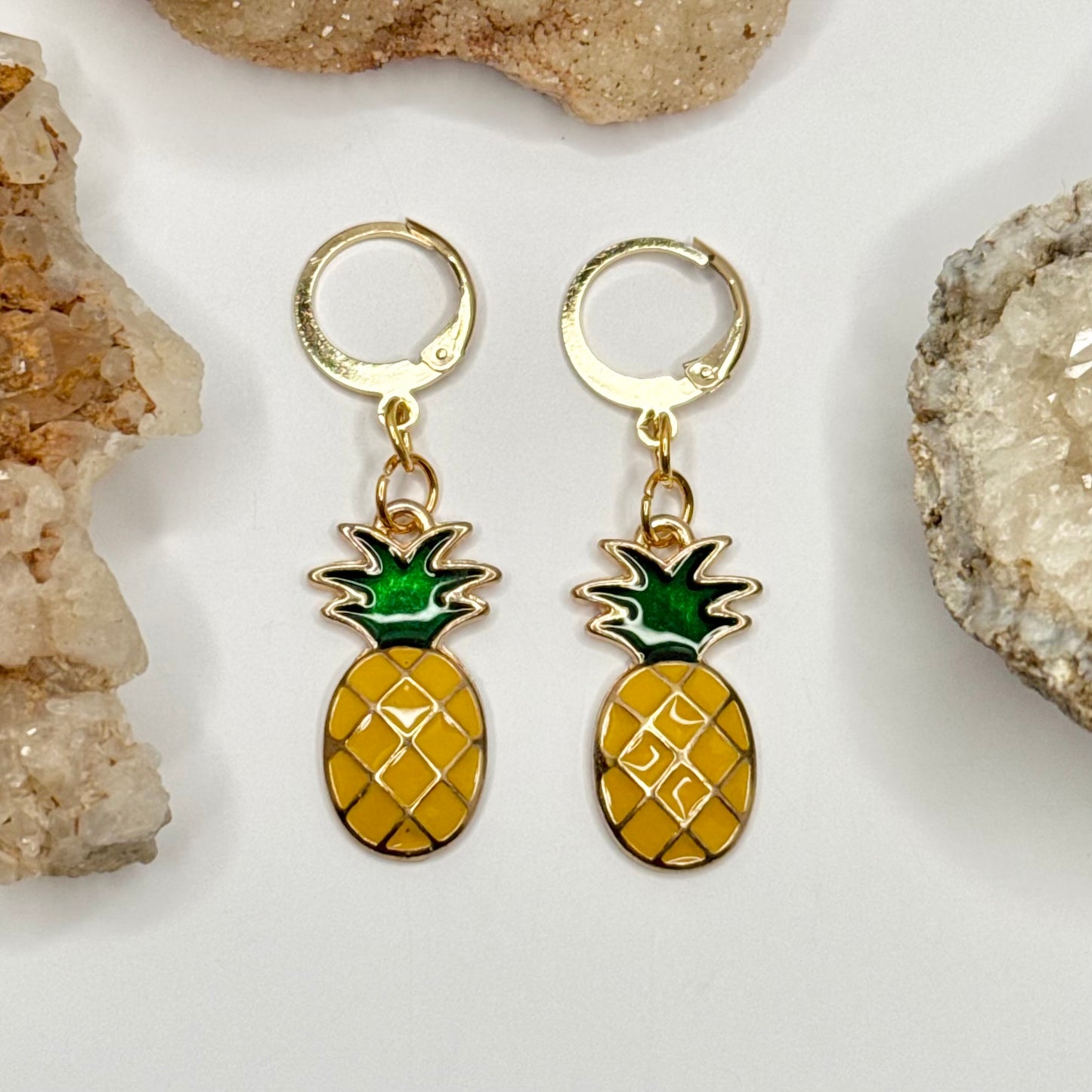 Gold Plated Pineapple Charm Huggie Earrings