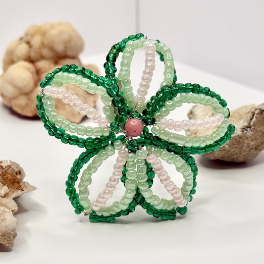 Green and Pink Beaded Flower Stake