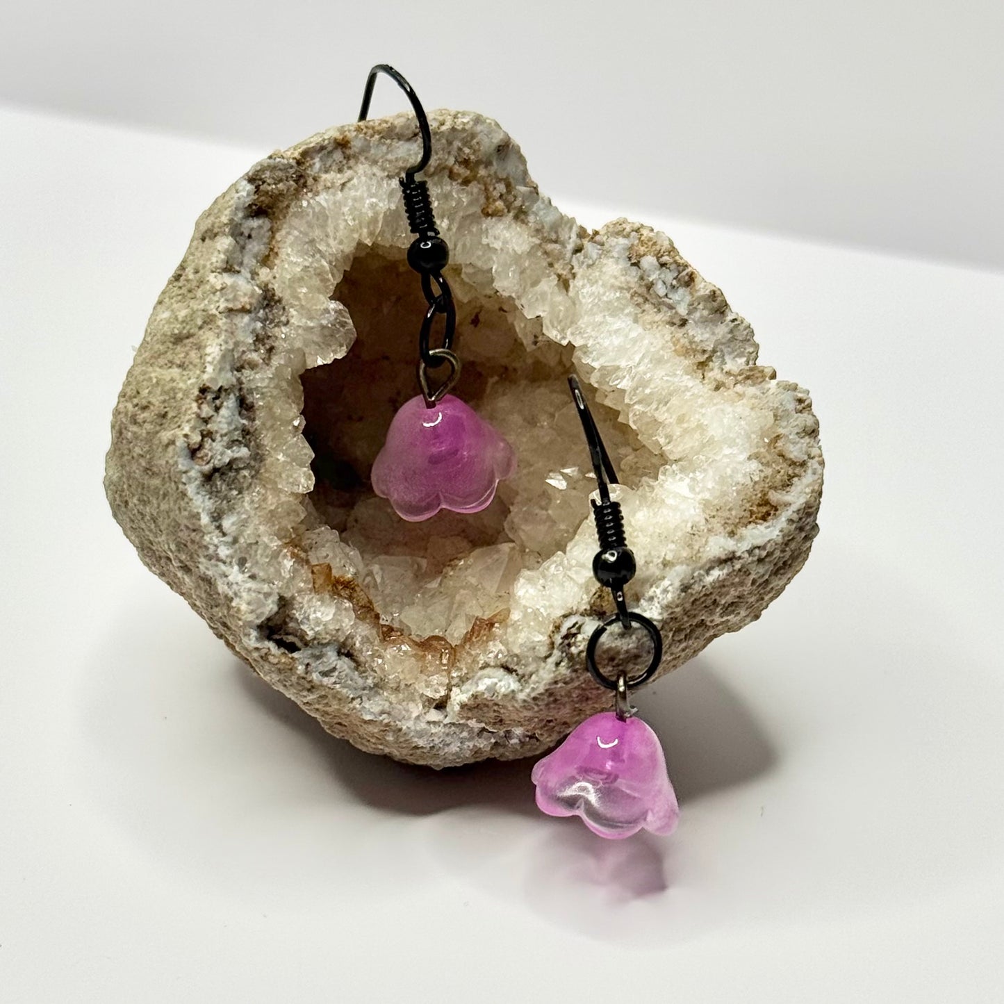 Charcoal Pink Flower Earrings