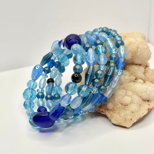 Blue Beaded Wrap Bracelet