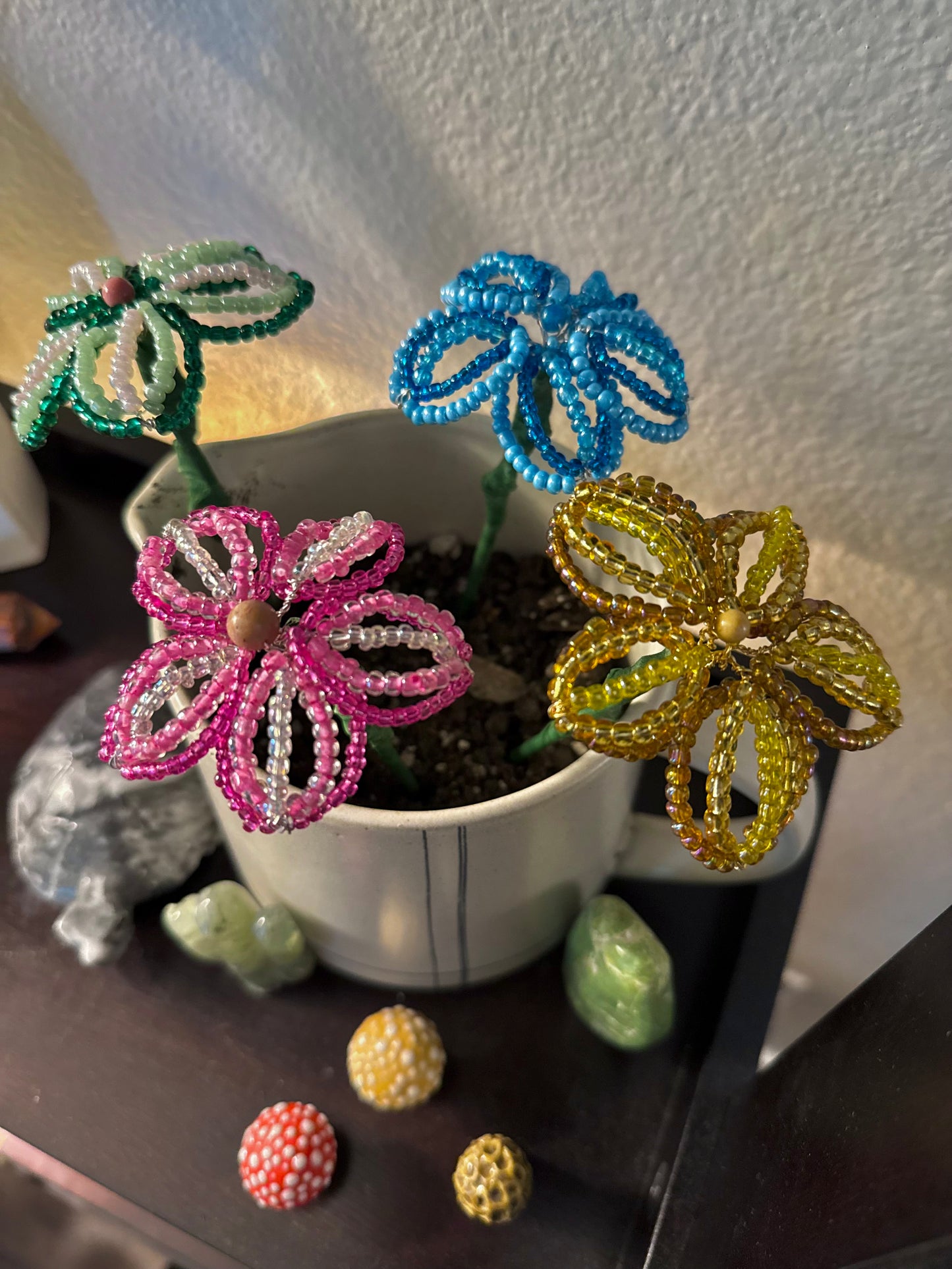 Pink Beaded Flower Stake