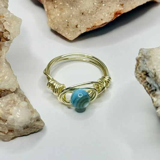 Gold Blue Lace Agate Ring