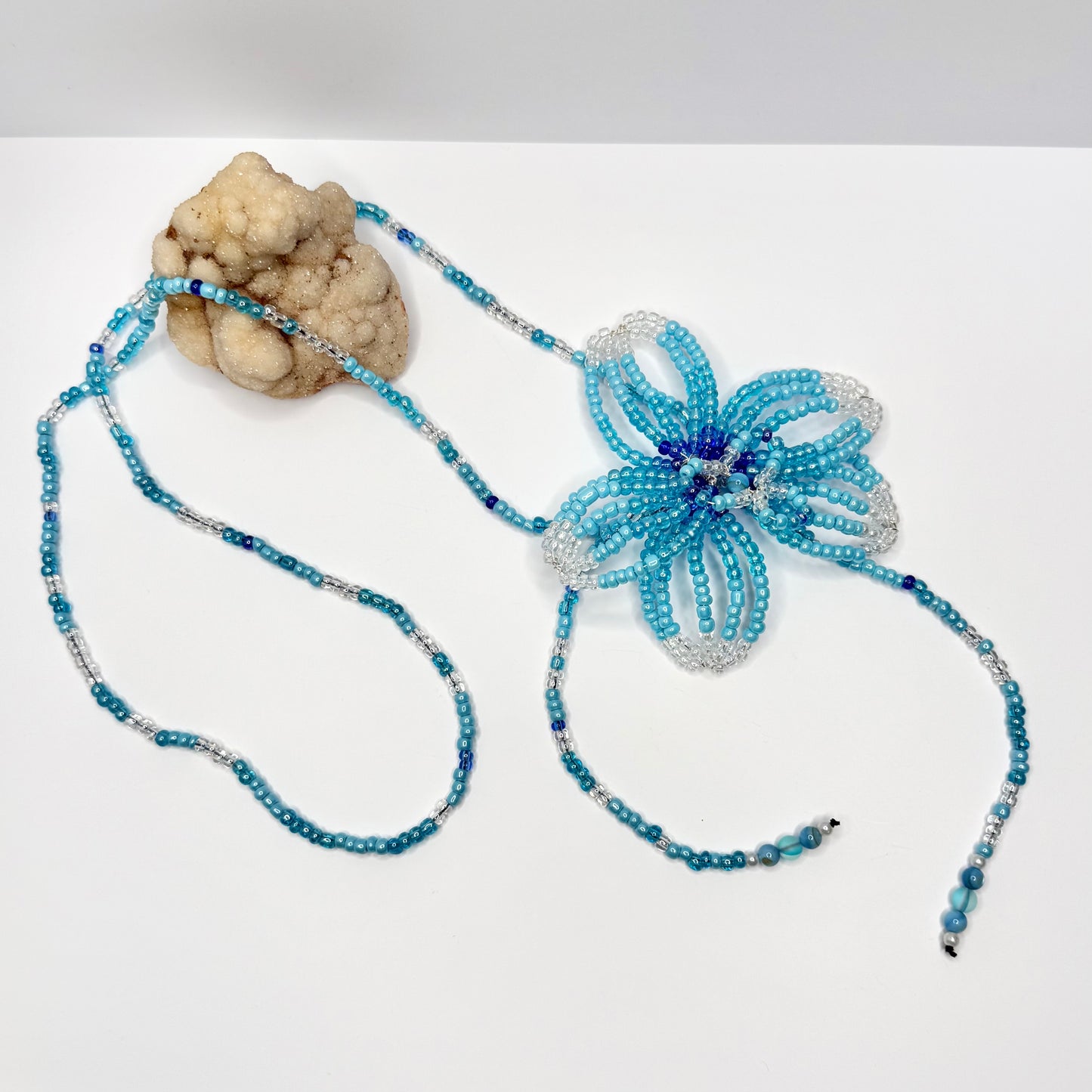 Blue Flower Beaded Bolo Necklace