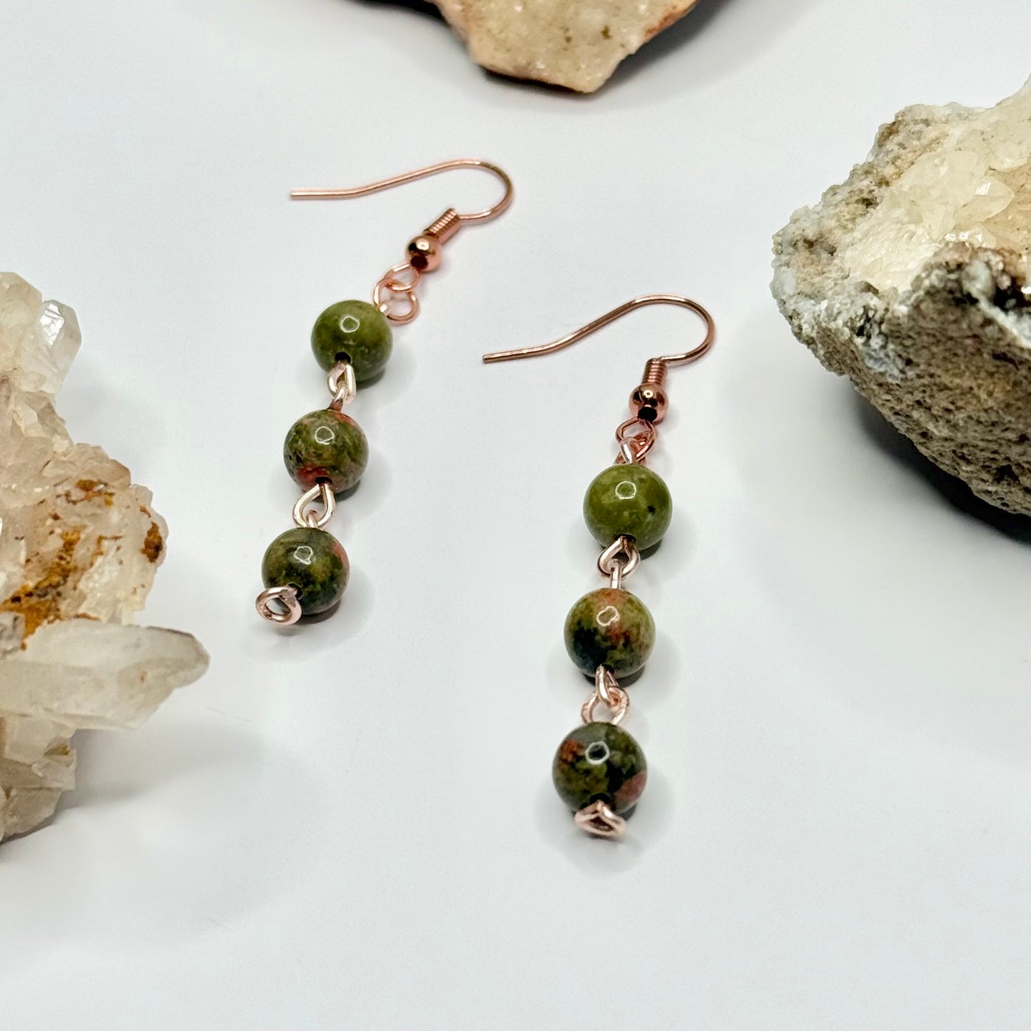 Rose Gold Unakite Earrings