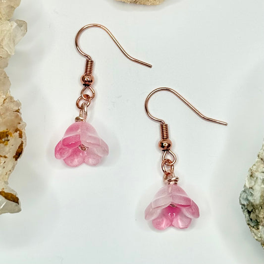 Rose Gold Pink Flower Earrings