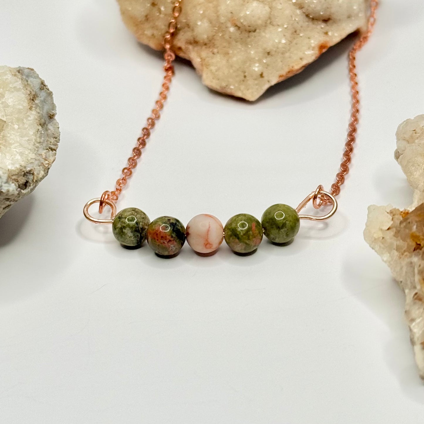 Rose Gold Unakite and Red Vein Jasper Necklace